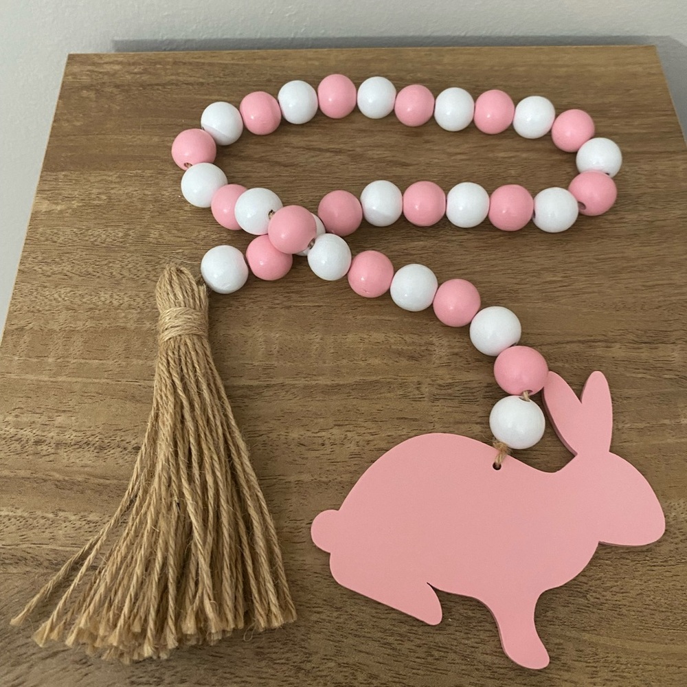 Pink and White Beaded Garland with Bunny